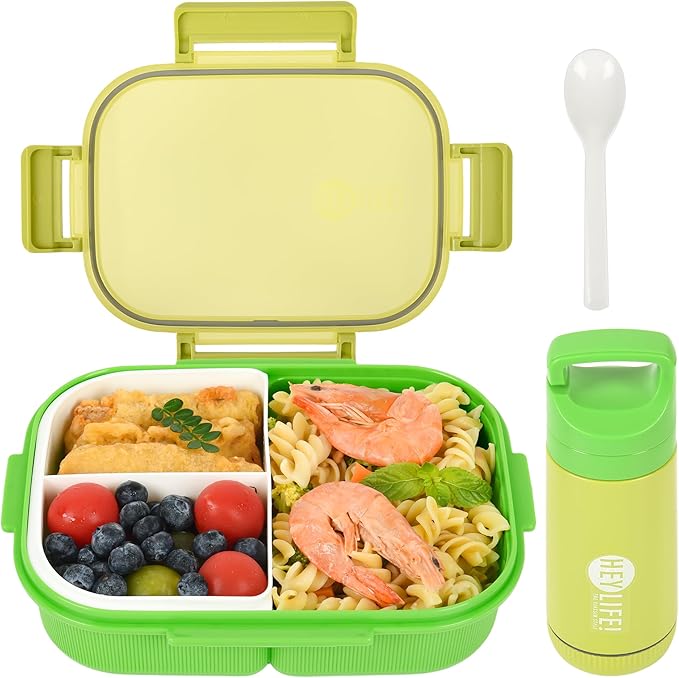 Bento Boxes with Removable Compartments for Adults & Kids,1000ml Lunch Box with Spoon & Water Cup,BPA-Free,Microwave & Dishwasher Safe(Green)