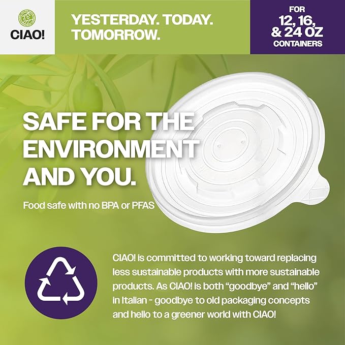 CIAO! 115mm Diameter PP Lid, Designed and Fit BRAND 12/16/24oz Paper Food Container (500/case)