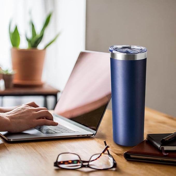 20 oz Skinny Tumbler with Lid and Straw,Stainless Steel Vacuum Insulated Tumbler Cup Double Wall Leak-proof Coffee Mug,Travel Thermal Water Tumbler for Home,Office,Outdoor(Navy Blue,8)