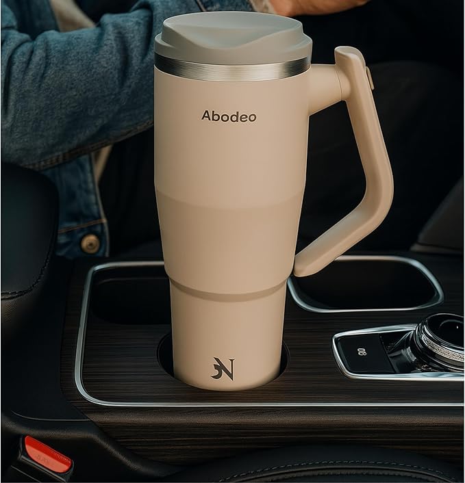 40 oz Insulated Tumbler with Handle - Stainless Steel Travel Coffee Mug with Lid and Straw, 100% Leak Proof Tumbler - Double Vacuum Reusable Water Bottle | Fits Most Car Cup Holders (Brown)