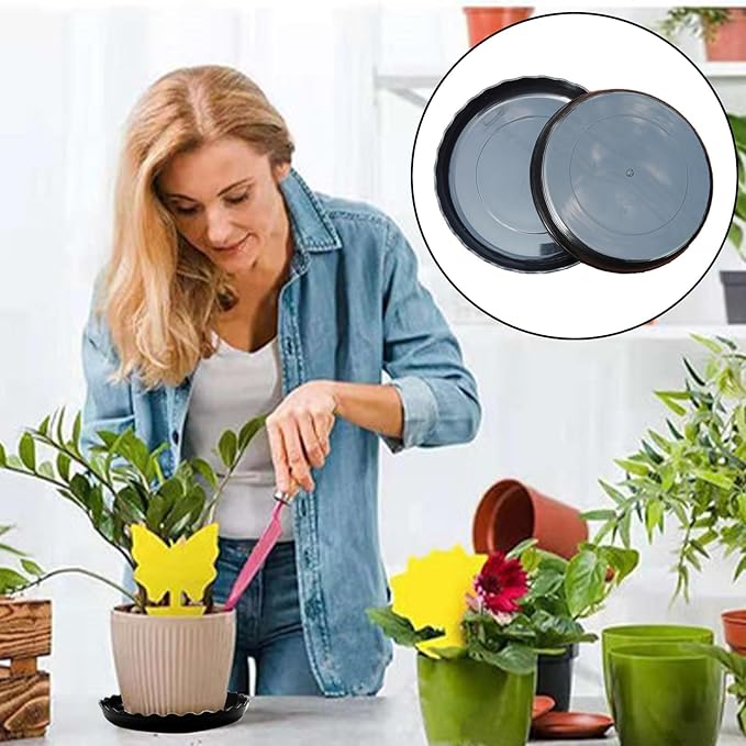 15 Pcs Plant Saucer Set, 6, 8, 10 Inch Plastic Pot Trays, Flower Planter Saucers, Drip Trays for Indoor/Outdoor, Sturdy Plant Plate Water Catcher (Black)