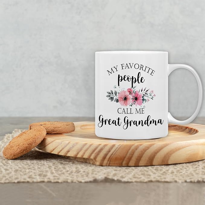QASHWEY Great Grandma Coffee Mug, Great Grandma Gifts, Mothers Day Mugs Tea Cup Gift for GreatGrandma, GreatGrandmother Gifts, My Favorite People Call Me GreatGrandma Coffee Cups Ceramic 11oz