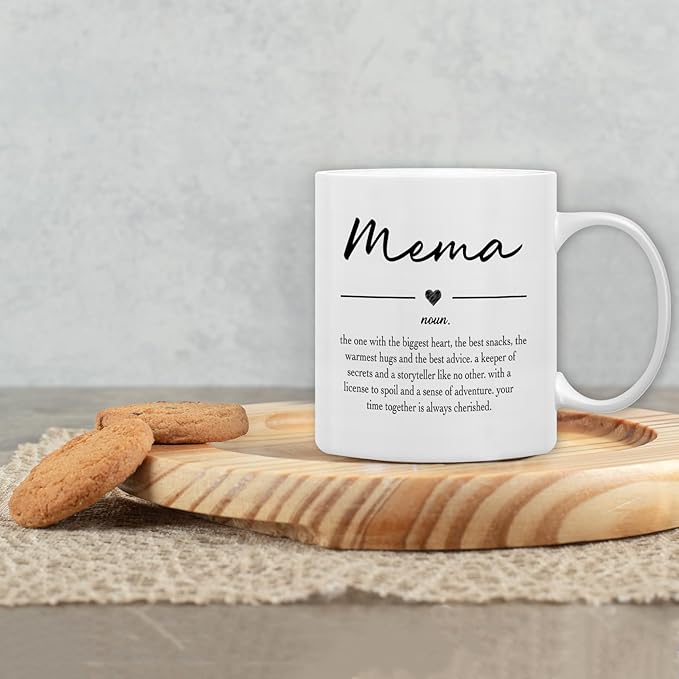 QASHWEY Mema Gifts Coffee Mug, Gifts for Memas Grandma from Grandkids Grandchildren, Grandma Coffee Mug, Mothers Day Mugs Tea Cup Gift for GrandmaMema, Mema Definition CoffeeCup Ceramic 11oz
