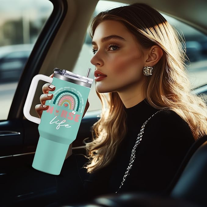 Nurse Gifts for Women 40Oz Nurse Cups Tumbler with Handle, Nurses Coffee Travel Mugs, Nurses Week Appreciation Gifts Nursing School Graduation Gift