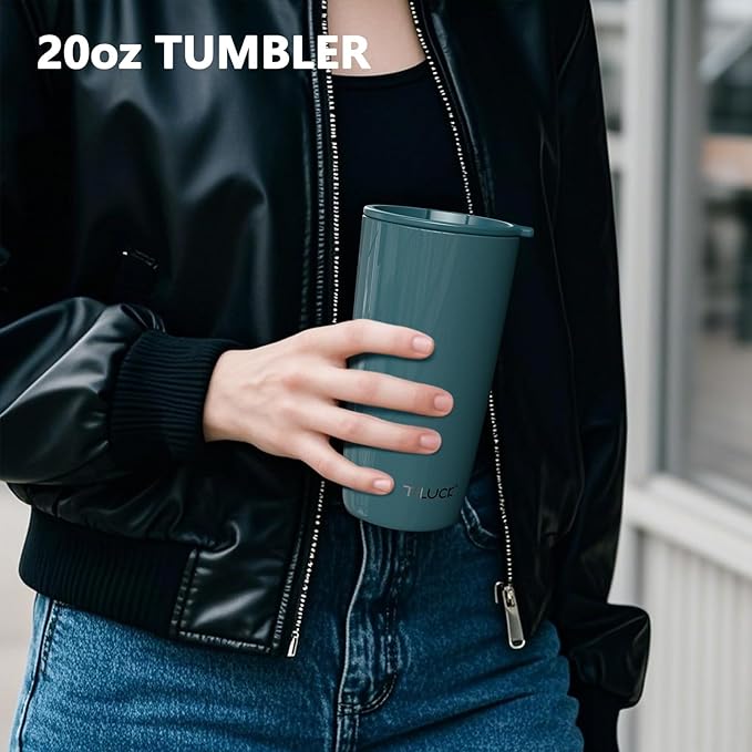 TILUCK 20 oz Tumbler with Leak-Proof Lid, Vacuum Insulated Stainless Steel Coffee Mug, Double-Walled Travel Tumbler for Hot and Cold Drinks(GlitterIndigo, 20oz)