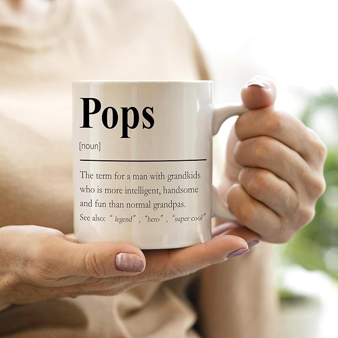QASHWEY Pops Mug, Pop Pop Grandpa Pops Gifts from Grandkids Coffee Mug, Grandpa Mugs, Fathers Day Christmas Mugs Tea Cup Gifts for Pops PopPop Grandpas, Pops Definition Coffee Cups Ceramic 11oz