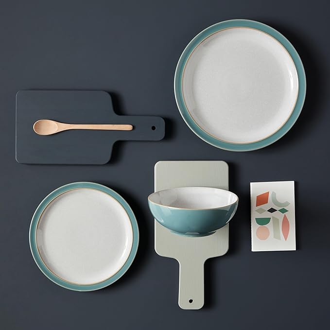 Denby - Elements Fern Green 3 Piece Set For 1 - One Person Ceramic Tableware - Dishwasher & Microwave Safe, Scratch Resistant Stoneware - Includes 1 x Large Plate, Side Plate & Cereal Bowl