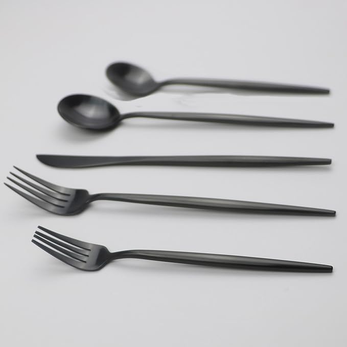 5-Pieces Luxury Black 18/10 Stainless Steel Flatware Set, Matte Finish, Service for 1