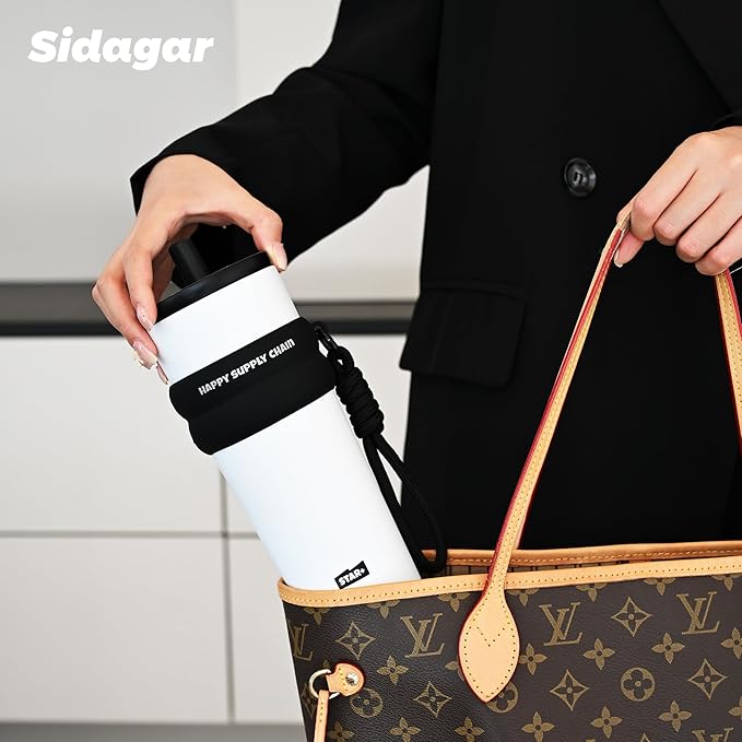 24 oz Stainless Steel Tumbler with Lid and Straw, Insulated Water Bottle Leak Proof for Hot and Cold, Portable Travel Coffee Mug, Reusable Coffee Cup for Women, White