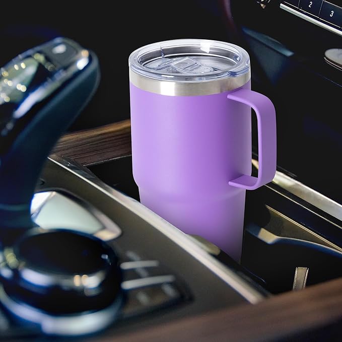 20oz Tumbler Bulk with Lid, Stainless Steel Tumbler Bulk with Handle, Metal Insulated Travel Coffee Mug Set with Handle, Double Wall Vacuum Leak Proof Tumbler Cup, Purple 12 Pack