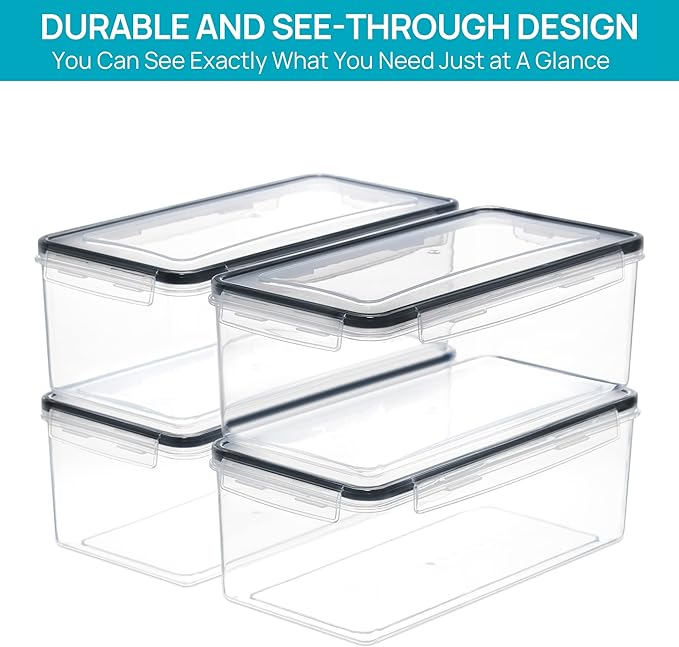 Vtopmart Airtight Food Storage Containers with Lids 8PCS Set 3.2L, Plastic Spaghetti Container for Pasta organizer, BPA Free Air Tight House Kitchen Pantry Organization