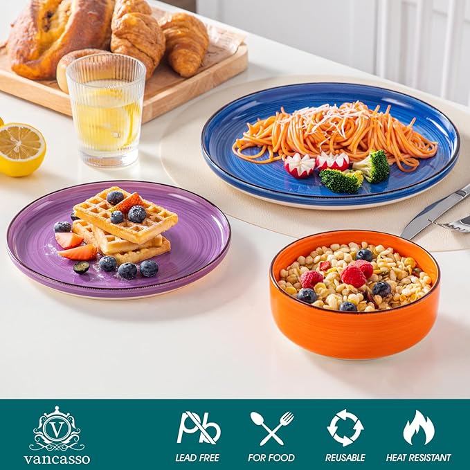 vancasso Bonita Dinnerware Sets 18 Pieces, Stoneware Dishes Set for 6, Plates and Bowls Set, Dinshwasher and Microwave Safe, Multicolor