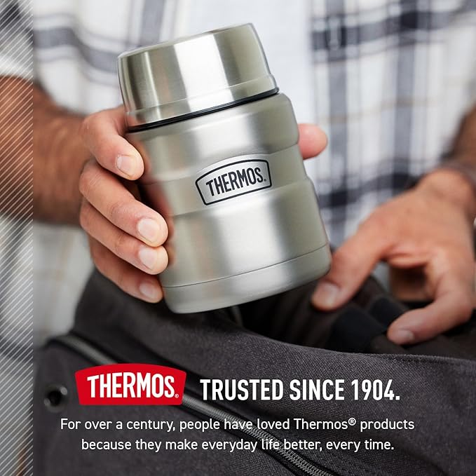 THERMOS Stainless King Vacuum-Insulated Food Jar with Spoon, 16 Ounce, Matte Stainless Steel