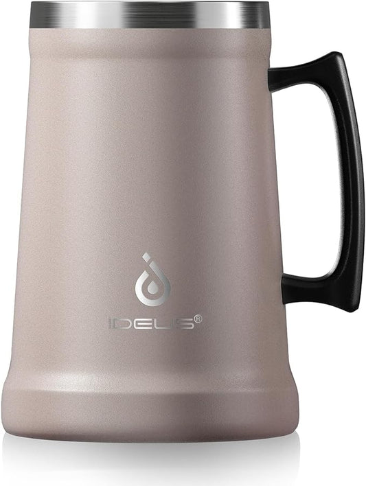 Ideus Insulated Beer Stein, 24/32oz Stainless Steel Double Walled Beer Mug Giant Bar Drinkware Metal Beer Cup with Big Grip Handle (34oz (1,000ml), Dusty Pink)