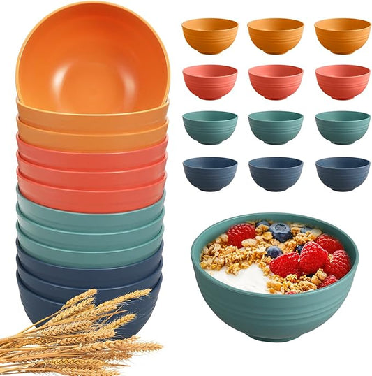 12 Pcs Unbreakable Cereal Bowls Set, 26 Oz Wheat Straw Bowls Set, Microwave & Dishwasher Safe Bowls for Kitchen, Reusable Plastic Bowls for Soup, Salad and Snack, BPA Free, Multicolor