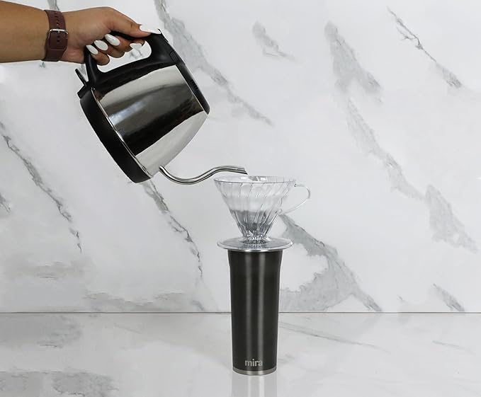 MIRA 16 oz Coffee Travel Mug - Stainless Steel Insulated Tumbler with Leak-Proof Lid - Hot & Cold Cup - Gray Satin