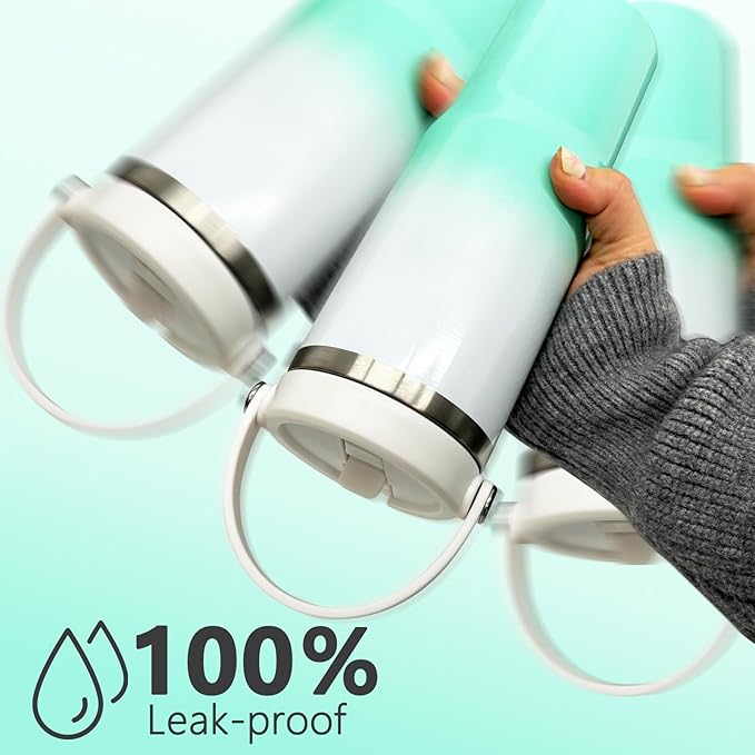 30 oz Tumbler with Handle and Straw, Vacuum Insulated Tumblers with Flip Straw and Top Handle, Leakproof Tumbler, Stainless Steel Travel Mug for Coffee Water, Cold for 20 Hours(Green White Gradient)