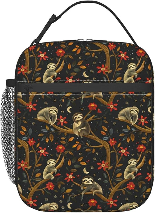Reusable Sloth Lunch Box for Kids Girls Boys Women Adult, Insulated Cute Animal Lunch Bag,Polyester Cooler Handbags Case for School Picnic Work Travel Beach or Hiking (Dark)