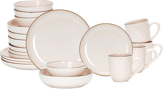 Eur-Nordic Shape Raising Rim 20pc Dinnerware Set, Shiny Glaze Peach with Speckle Effect