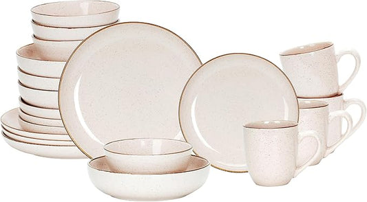 Eur-Nordic Shape Raising Rim 20pc Dinnerware Set, Shiny Glaze Peach with Speckle Effect