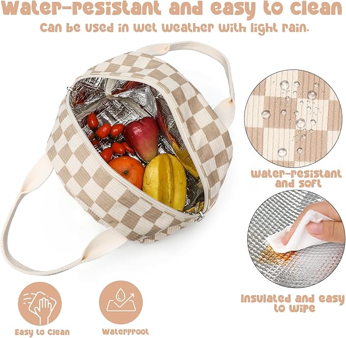 Bluboon Lunch Bag for Women Men Cute Corduroy Lunch Tote Bags Reusable Insulated Lunch Box Large Capacity Reusable Insulated Cooler for Work Picnic or Travel