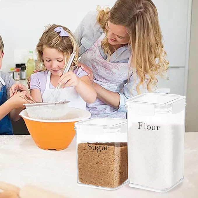 Set Of 2 Large Food Storage Jars 6L&4L - Airtight Containers with Lids,Flour Sugar Storage Containers with Free Spoon-Kitchen Canisters for Sugar,Flour,Coffee,Pantry Organization Bin Keeper