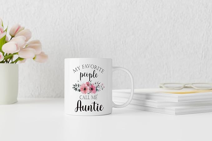QASHWEY Auntie Mug, Auntie Coffee Mug, Auntie Gifts from Nephew Niece, Mothers Day Gifts for Auntie, Aunt Mug Cup Gifts for Auntie, My Favorite People Call Me Auntie Coffee Cups Ceramic 11oz, 338LD