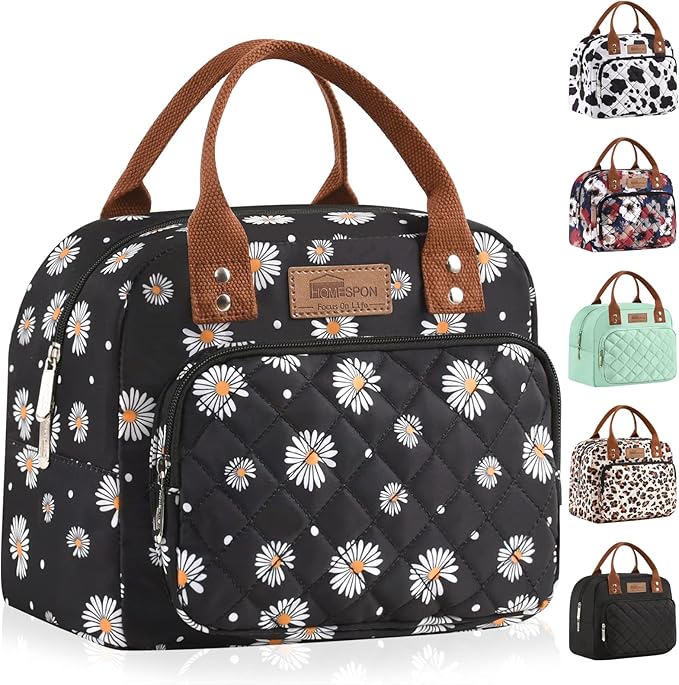 Buringer HOMESPON Lunch Bag for Woman Man Adults with Front Pocket Insulated Lunch Tote Lunch Box Container for Work Picnic or Travel（Daisy）
