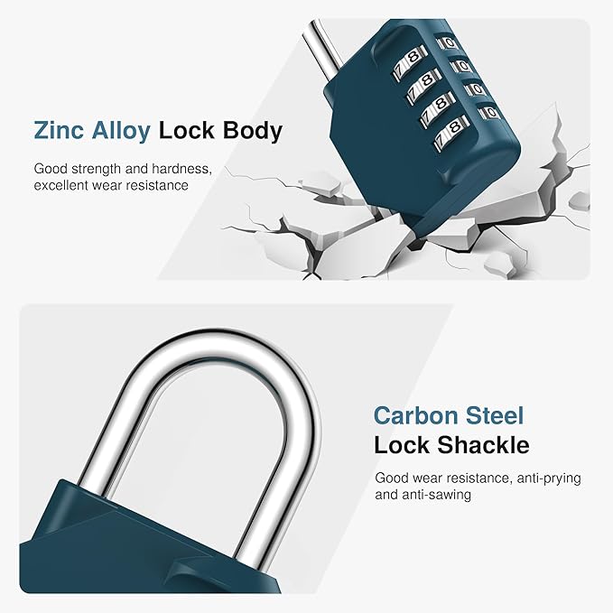 Puroma Combination Lock 4 Digit Waterproof Locker Locks Secure Outdoor Padlock for Gym Lockers, Toolboxes, Gates, Fences, Storage, Sports Locker, Cabinets (Peacock Blue)