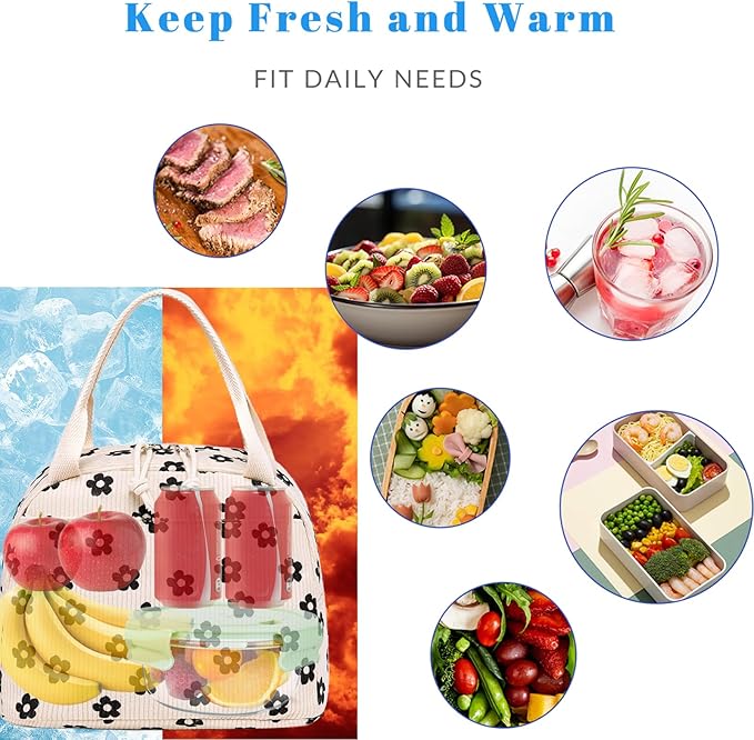 Bluboon Lunch Bag for Women Men Cute Corduroy Lunch Tote Bags Reusable Insulated Lunch Box Large Capacity Reusable Insulated Cooler for Work Picnic or Travel (Corduroy floral)