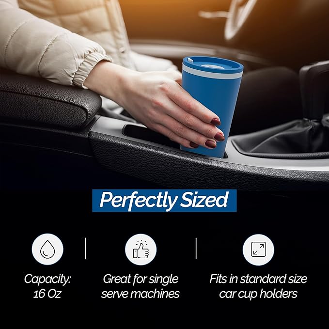 Copco Cone Travel Coffee Mug, 16 oz (Set of 4) - Insulated Drinkware with Spill-Proof Lid and Handle, Microwave & Dishwasher Safe - BPA-Free, Compact for Desk & Cup Holder Friendly (Assorted Colors)