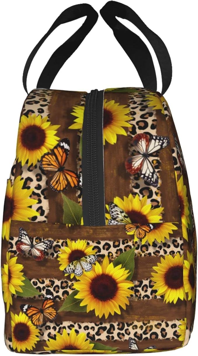 Butterflies Lunch Bag Leopard Print Sunflower Insulated Lunch Box for Women Men Reusable Lunch Tote for Office Work Picnic Hiking