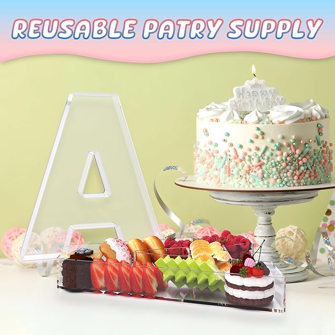 11" Acrylic Letter Charcuterie Box, Reusable Fillable Alphabet Number Shaped Form Tray for Birthday Anniversaries, Party Decorative Serving Plates Display Candy Cake (A)