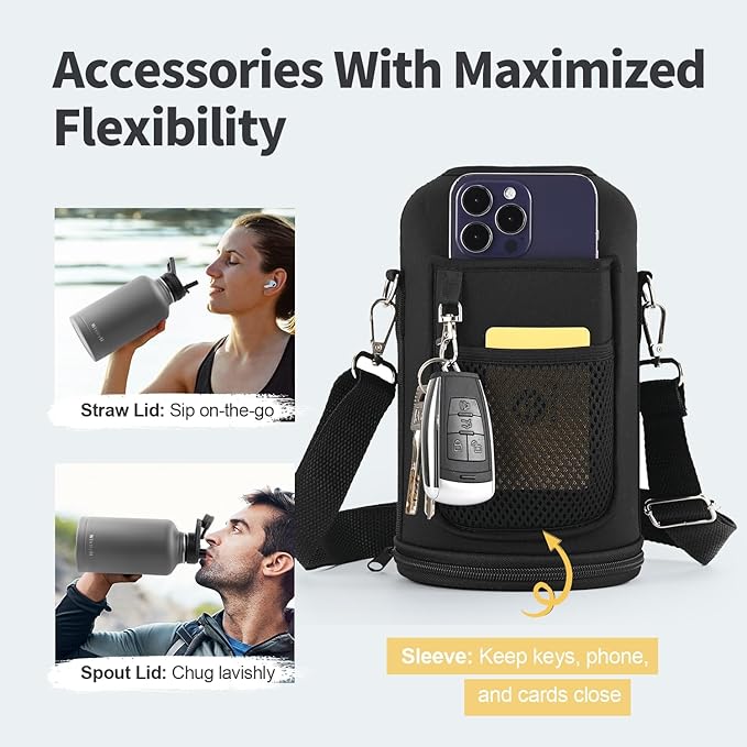 64 oz Insulated Water Bottle with Straw (Cold for 48 Hrs), Half Gallon Stainless Steel Triple Wall Vacuum Sports Water Jug, Leakproof Hydro Cup Flask with Straw Spout Lids & DIY Stickers