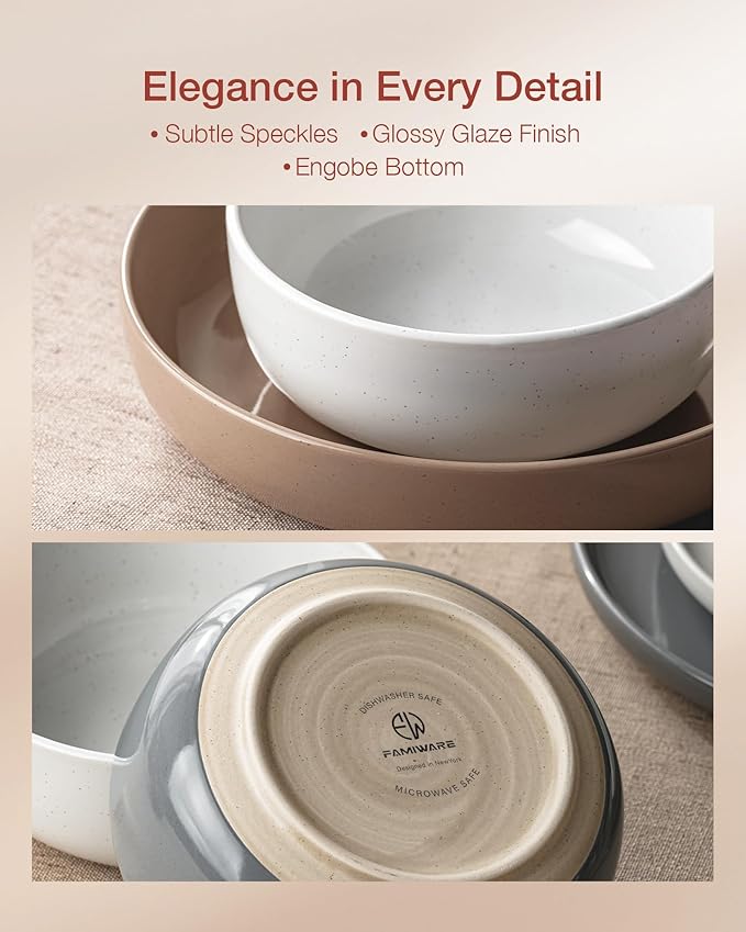 Famiware Milkyway Dinnerware Set with Mugs, Service for 4 (16pcs), Ribbed Stoneware Plates and Bowls Dishes Sets - Chip & Scratch Resistant, Microwave & Dishwasher Safe, Multi-color