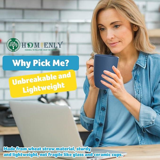 Wheat Straw Cups 8 PCS Plastic Cups Reusable a Good Alternative Drinking Glasses Plastic Glasses Cups Unbreakable Drinking Cup Reusable Dishwasher Safe Microwave Safe Cups with Blue Color (12 OZ)