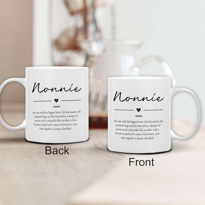 QASHWEY Nonnie Gifts Coffee Mug, Gifts for Nonnies Grandma from Grandkids Grandchildren, Grandma Coffee Mug, Mothers Day Mugs Tea Cup Gift for GrandmaNonnie, Nonnie Definition CoffeeCup Ceramic 11oz