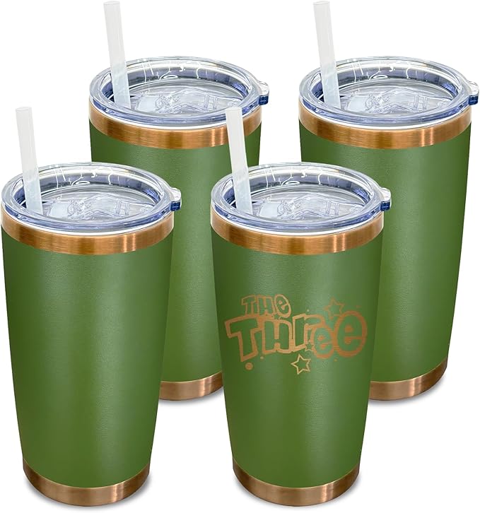 20 oz Tumbler Bulk 4 Pack Stainless Steel Tumblers with Lids and Straws, Double Wall Vacuum Insulated Travel Coffee Mug for Laser Engrave, Powder Coated Cups Hot and Cold Drinks (Army Green,4 pack)