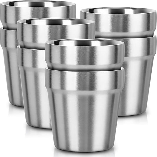 Beasea Stainless Steel Cups 6 oz, 8 Pack Small Bulk Stainless Steel Tumbler Stackable Insulated Mini Cups for Drinking Double Wall Metal Glasses Tin Cups for Home Restaurant Office Party Camping