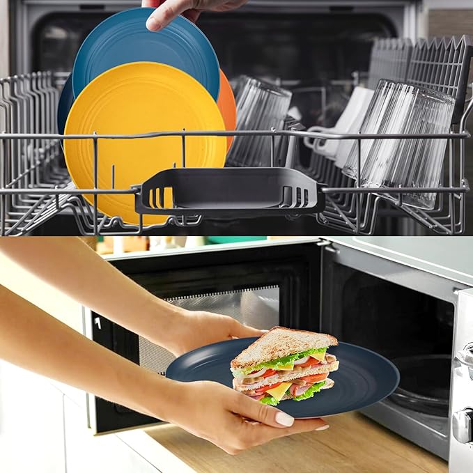 Rubtlamp Wheat Straw Dinnerware Set, 16Pcs Unbreakable Plates And Bowls Sets of 4, Plastic Plates Set Reusable (Four Colors) Include Dinner Platos, Dessert Platos, Cereal Bowls, Cups for Daily