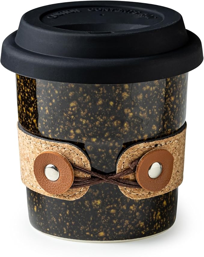 Travel Coffee Mug, Ceramic Coffee Tumbler with Lid, Porcelain Tea Mug, Reusable Camp Cups, Microwave & Dishwasher Safe, Modern Style, Gifts for Men and Women, 8.5oz