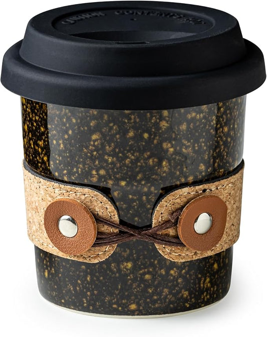 Travel Coffee Mug, Ceramic Coffee Tumbler with Lid, Porcelain Tea Mug, Reusable Camp Cups, Microwave & Dishwasher Safe, Modern Style, Gifts for Men and Women, 8.5oz