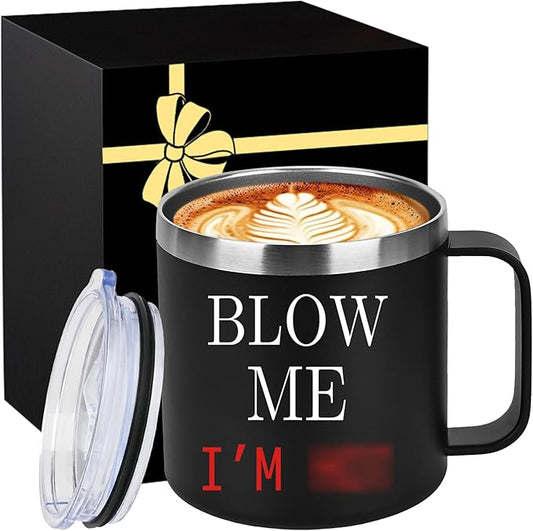 14 Oz Insulated Coffee Mug with Lid Travel Large Cup White Elephant Adults Christmas Gag Funny Who Have Everything Weird Novelty Useful Unique Men Prank Good Hilarious Naughty Dirty Secret Santa Gifts