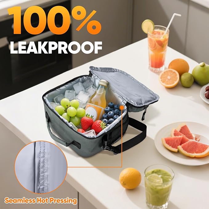 BALEINE Insulated Lunch Bag for Men Women, Leakproof Cooler Bag with Adjustable Shoulder Strap for Work Picnic, Lunch Box for Women Men (Small, Grey)