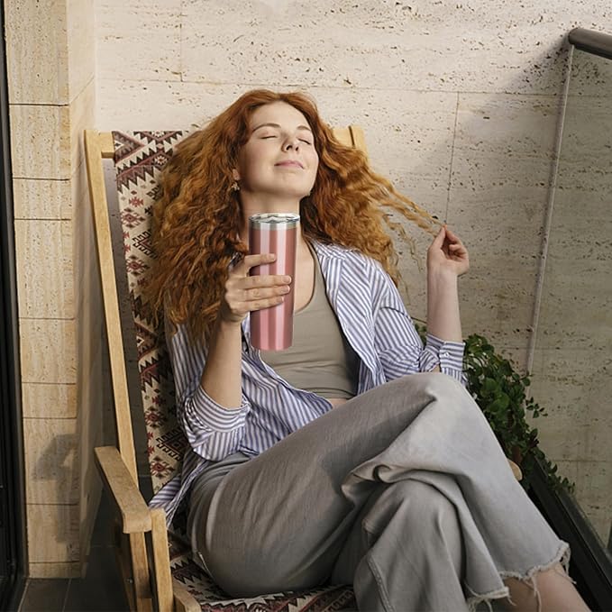 20 oz Skinny Tumbler with Lid and Straw,Stainless Steel Vacuum Insulated Tumbler Cup Double Wall Leak-proof Coffee Mug,Travel Thermal Water Tumbler for Office,Outdoor (Black/White/Rose gold/Silver)