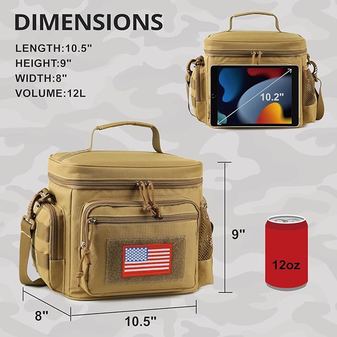 ATRIPACK Lunch Box for Men, Tactical Lunch Bag MOLLE Webbing Leakproof Insulated Large Lunch Cooler Women Adult Meal with Adjustable Shoulder Strap Durable Lunch Pail (Brown)