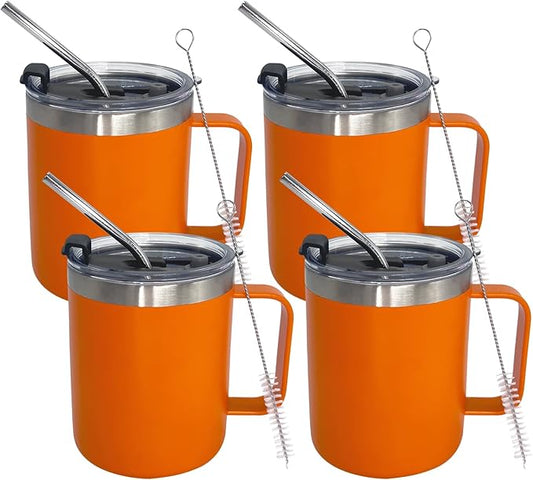 4pack 12oz Coffee Mug With Handle Bulk, Stainless Steel Insulated Travel Tumblers With,Double Wall Vacuum Camping Cup for Hot & Cold Drinks Tea (orange)