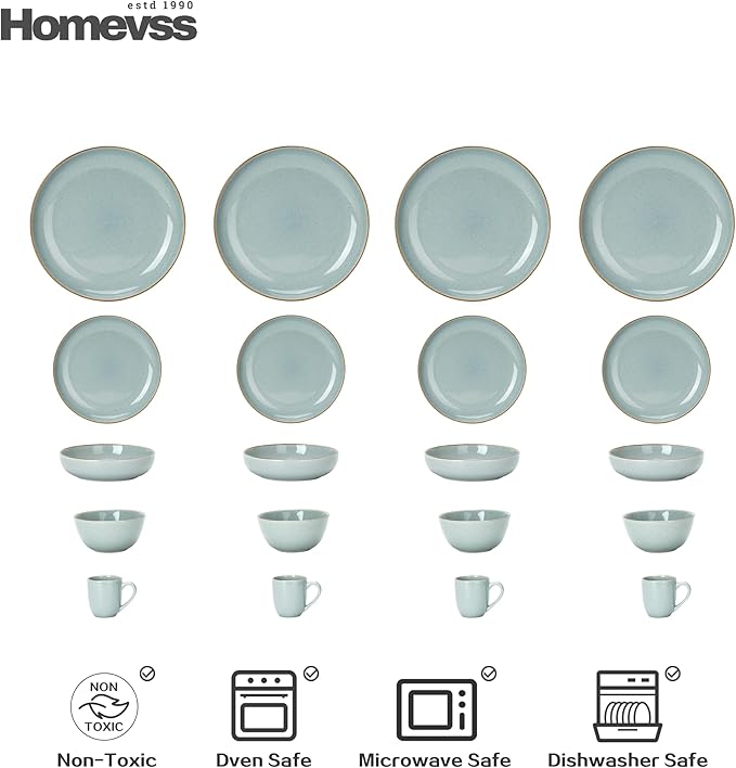 Eur-Nordic Shape Raising Rim 20pc Dinnerware Set, Shiny Glaze Grey with Speckle Effect