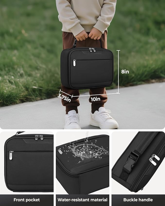 Tuwubi Kids Lunch Bag Insulated Lunch Box for Kids Small Lunch Bag for Boys/Girls Durable Lunchbox for School,Black 10-Can(5L)