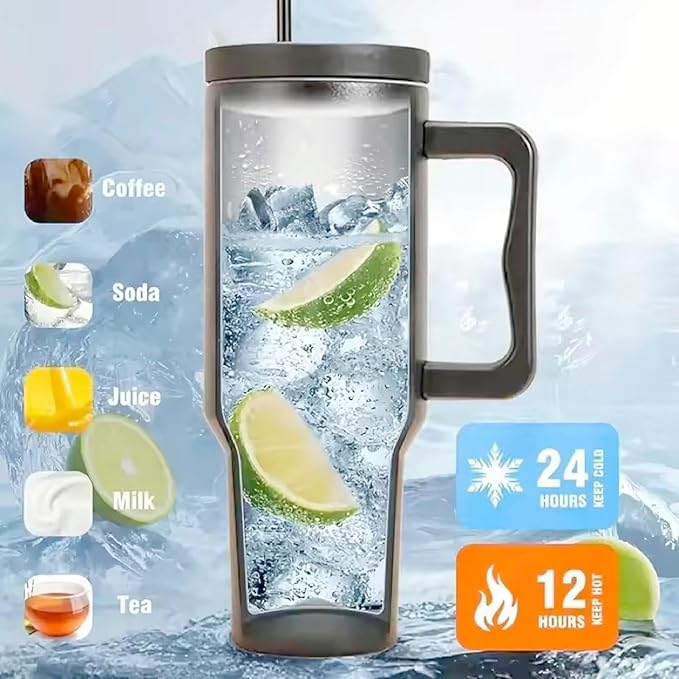 Outdoor Tumbler, 40 oz, Double-Wall Insulated, Ergonomic Handle with Lid Straw (Light Purple)